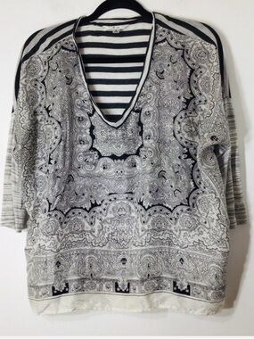 CAbi Black and White boho Striped Top